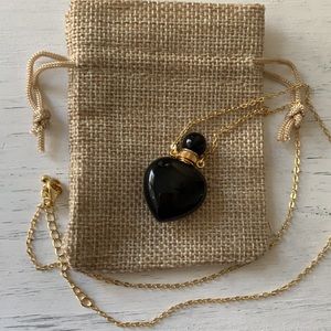 Black Onyx Pendulum Bottle Onyx Perfume Bottle Necklace Gold Onyx Necklace